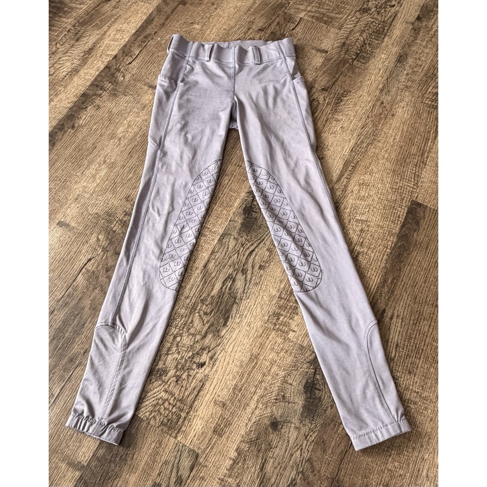 Ovation Youth Riding Tights SM 26 Gray Silicone Knee Patch Equestrian Breeches